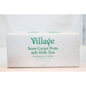 Dept 56 Village Accessories - Stone Corner Posts with Holly Tree